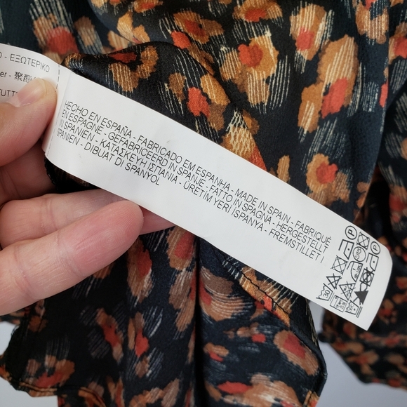 ZARA Black Brown Print Relaxed Dressy Blouse Top Size Small - Picture 8 of 10